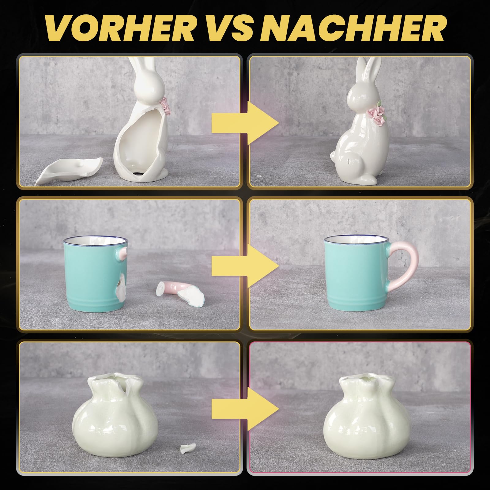 Sekundenkleber Flüssig für Keramik Porzellan Ton Stein, Porzellankleber Spülmaschinenfest Wasserfest, Keramik Kleber Extra Stark Superkleber für Alles Cyanacrylat Sekundenkleber mit Dünne Spitze, 50g 3