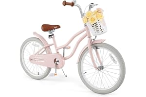 BABY JOY Kids Bike, 12 14 16 18 20 Inch Boys Girls Bike w/Adjustable Seat, Removable Basket, Handbrake & Coaster Brake, Training Wheels or Kickstand, Kids Bicycle with Multi-Color