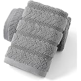 sense gnosis Light Grey Jacquard Ribbed Striped Decorative Hand Towel Luxury Soft Absorbent 100% Cotton Bathroom 2 PC Hand Towel Set 13 x 29 Inch