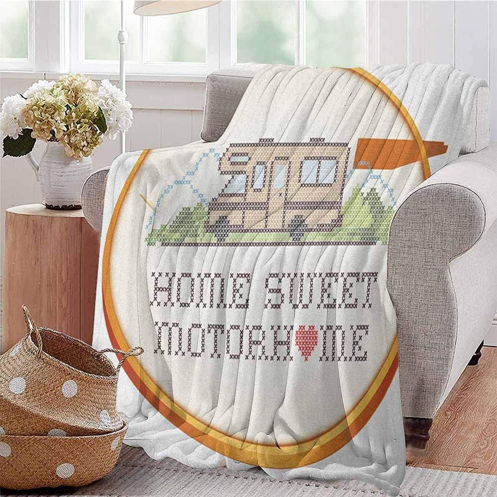Luoiaax Home Sweet Home Rugged or Durable Camping Blanket Embroidery Hoop Cross Stitch Needlework Sewing Design Trailer Home Print Warm and Washable W70 x L70 Inch Multicolor