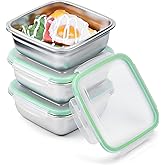 monoan 3 Pack Sandwich Containers, 24oz Stainless Steel Sandwich Box with Airtight Lids, BPA-Free, Dishwasher Safe, Durable & Reusable Metal Meal Prep Lunch Boxes for Fruits, Snacks, Bento (Green)