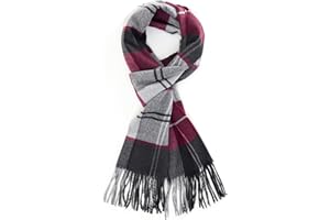 TAMOUKOC Men's Winter Scarf Warm Long Plaid Classic Tassel Scarf for Women