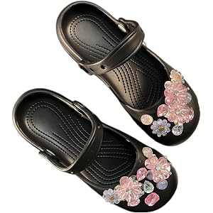 DHUDHUFAN Women's Closed Toe Floral Bead Ballet EVA Summer Outdoor lightweight Sandals