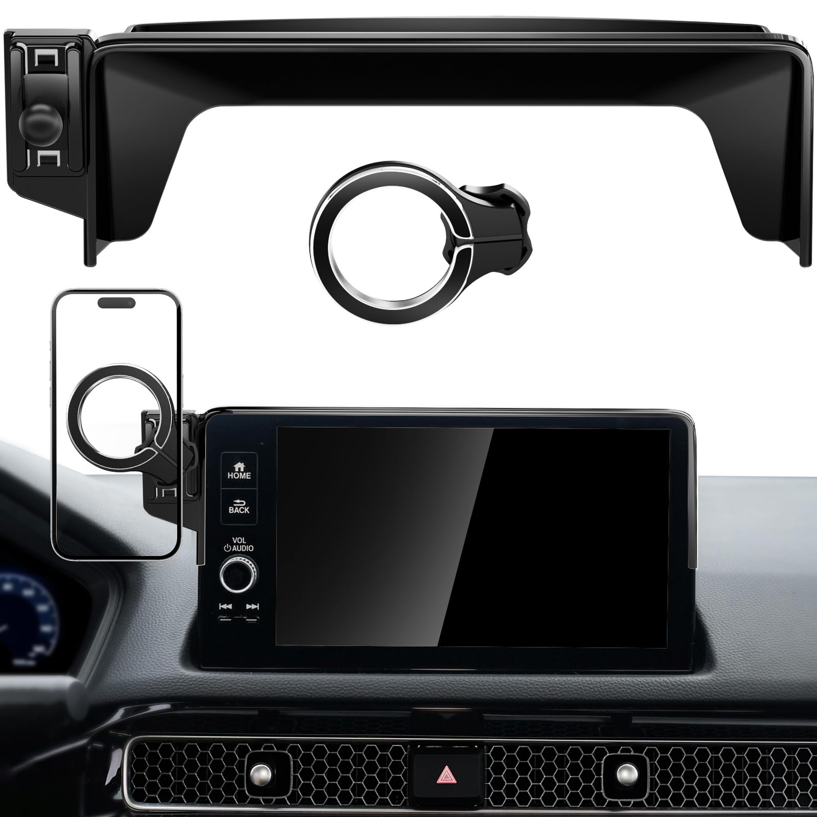 pop-tech Magnetic Phone Holder for Honda Civic 11th Gen 2022 2023 2024 2025 2026, 360° Car Screen Phone Mount Made for Civic Hatchback Sedan Touchscreen, Compatible with Magsafe iPhone Accessories