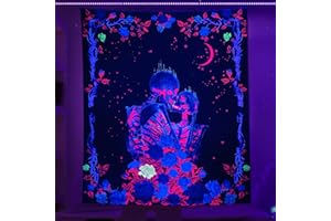 BILIBOMPA Blacklight Tapestry for Bedroom Aesthetic Trippy, Skull Lover with Moon Flower and Star Galaxy Space, Wall Hanging for Living Room Dorm Decor (59.1 × 51.1 inch,150 × 130 cm)