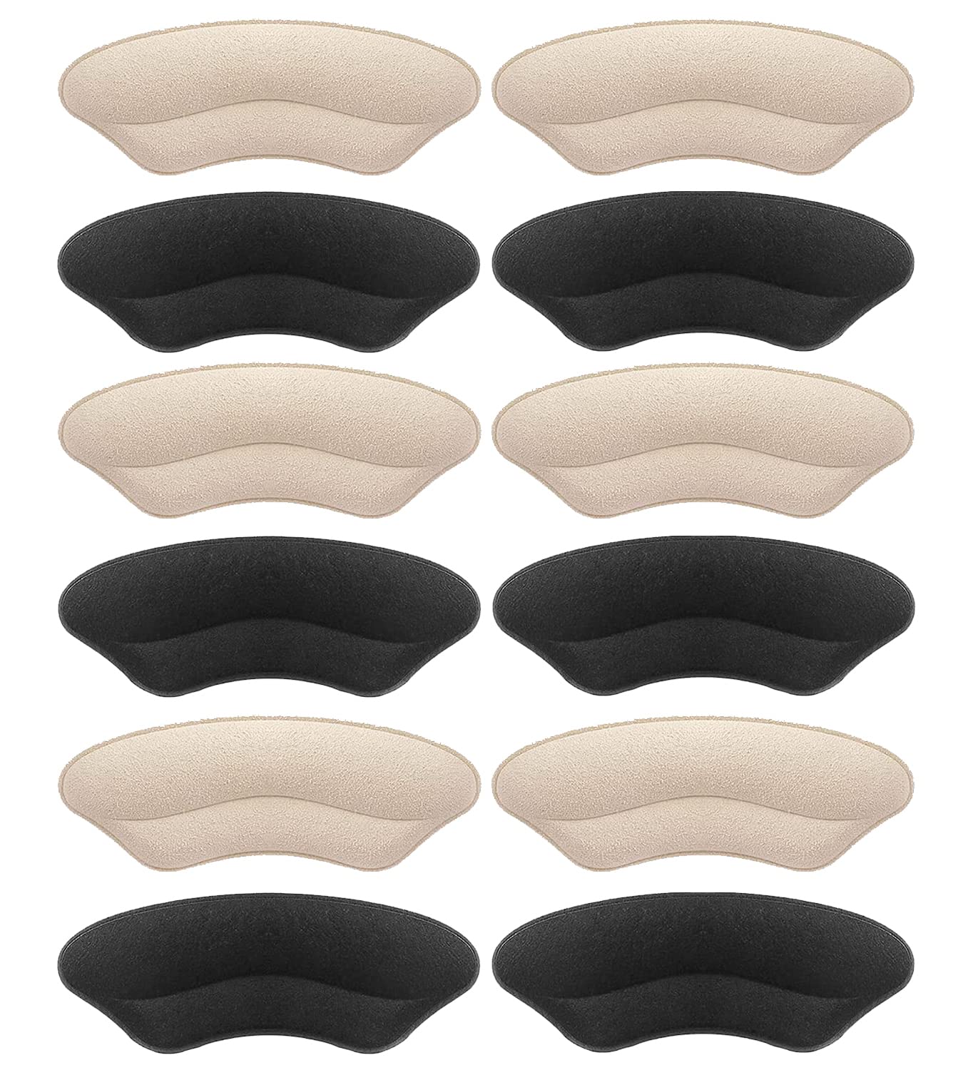 Heel Grips Liner Cushions Inserts for Loose Shoes, Heel Pads Snugs for Shoe Too Big Men Women, Filler Improved Shoe Fit and Comfort, Prevent Heel Slip and Blister (Pale Apricot+Black(6 Pairs))