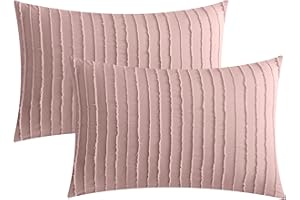 JELLYMONI Pillowcases Standard Size Smokey Pink 2 Pack Boho Striped Bed Pillow Covers 20x26in Polyester Envelope Pillow Shams Tufted Bohemian Textured (Pillows are not Included)