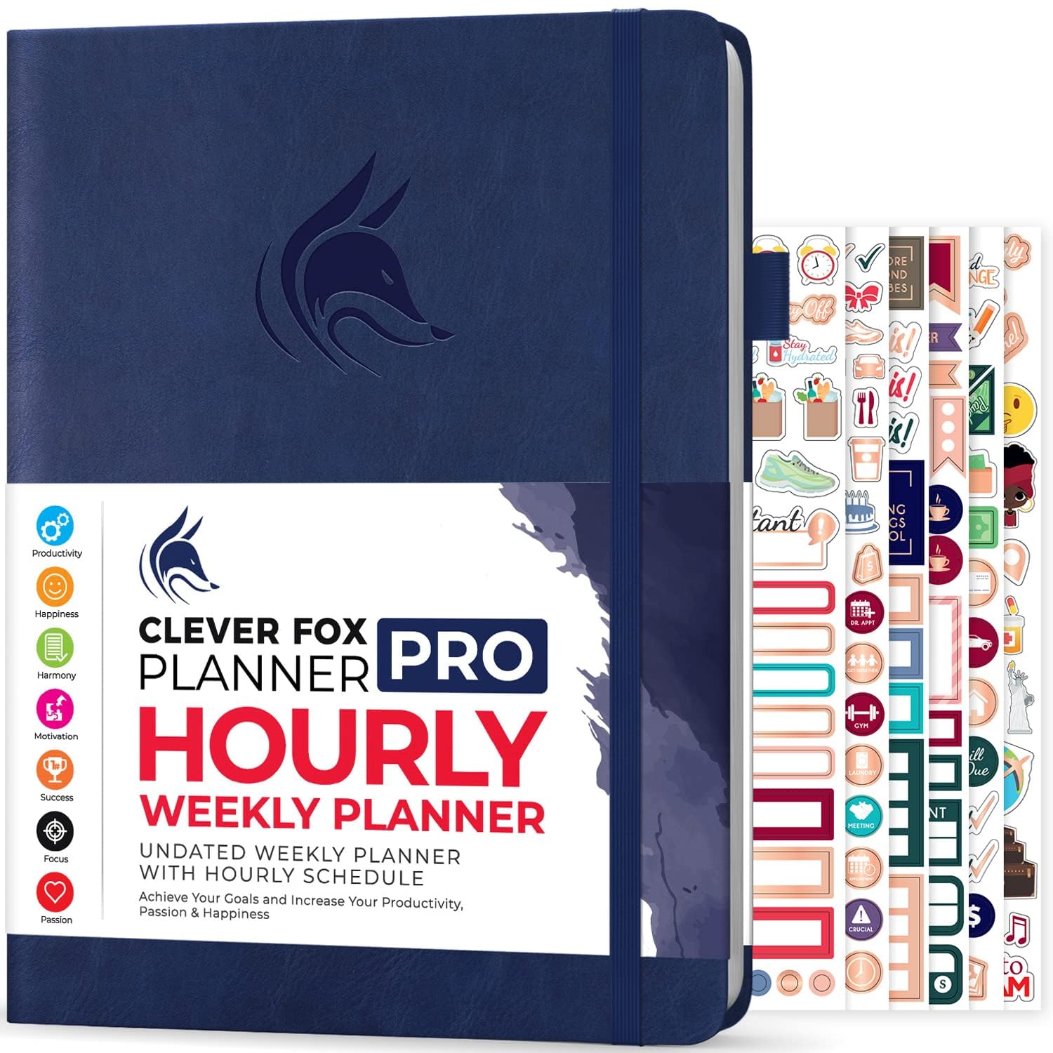 Clever Fox Planner PRO Schedule – Undated Weekly & Monthly Life Organizer with Time Slots & Daily Appointment Book, A4 (Dark Blue)