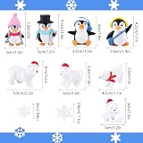 FEPITO 12 Pcs Resin Christmas Figurines Polar Bear Penguin Snowflakes Mini view 2