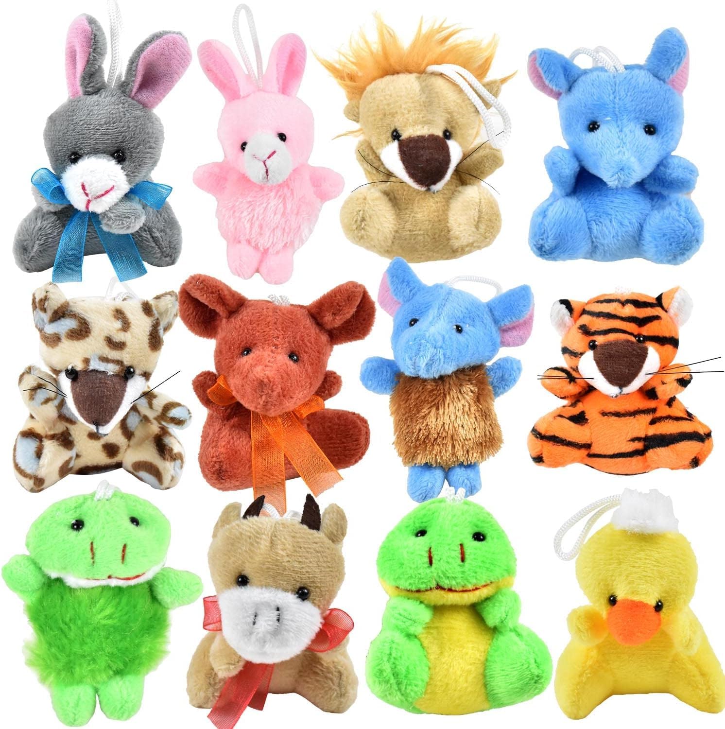 iFunLong 12pcs Mini Animal Plush Toy Set - Perfect Party Favors and Classroom Prizes for Kids 4-8 - Cute and Colorful Goodie Bag Stuffers