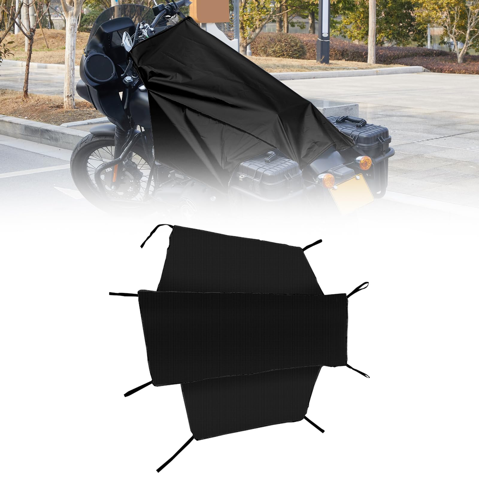 Photo 1 of Dream Apparel Motorcycle Seat Cover Sun Shade Waterproof Outdoor Rain Dust Protection Universal Fit Heavy Duty Windproof Motorbike Vehicle Cover with Storage Bag, Black, Size M