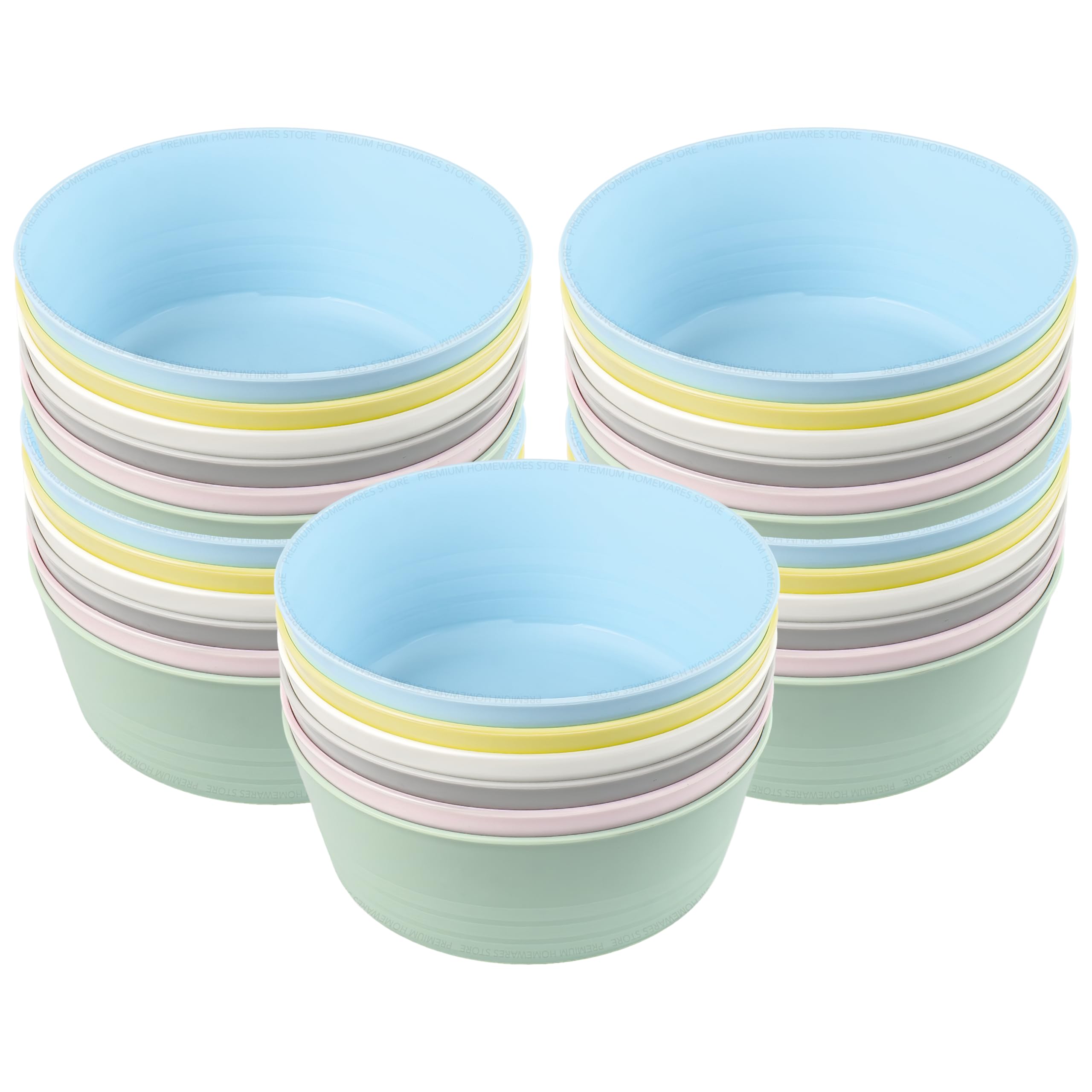 Set of 30 x KALAS Kids' Reusable Plastic Snack Bowls, 12cm, Mixed Pastel Colours, Stackable, Dishwasher Safe
