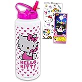 Hello Kitty Reusable Water Bottle - Bundle with Plastic Water Bottle with Spout for Home, School, Sports Plus Sticker, More