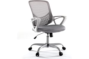 SMUG Home Office Chair Ergonomic Computer Desk Chair Mesh Mid-Back Height Adjustable Swivel Chair with Armrest, Grey
