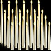 Rossesay 24 Pcs Flameless LED Taper Candles Battery Operated Candles 8.58'', 9.69'', 10.98'', 12.91'', 12.8'' Flameless Candlesticks Flickering for Halloween Christmas Church Wedding(Ivory)