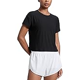 CRZ YOGA Cloudweight High Neck Workout Tops for Women Basic Athletic Lightweight Short Sleeve Shirts Loose Running T-Shirt