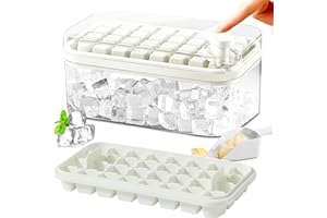 DOONLY Ice Cube Tray with Lid and Bin, 2 Pack for Freezer, 64 Pcs Ice Cube Mold (White)