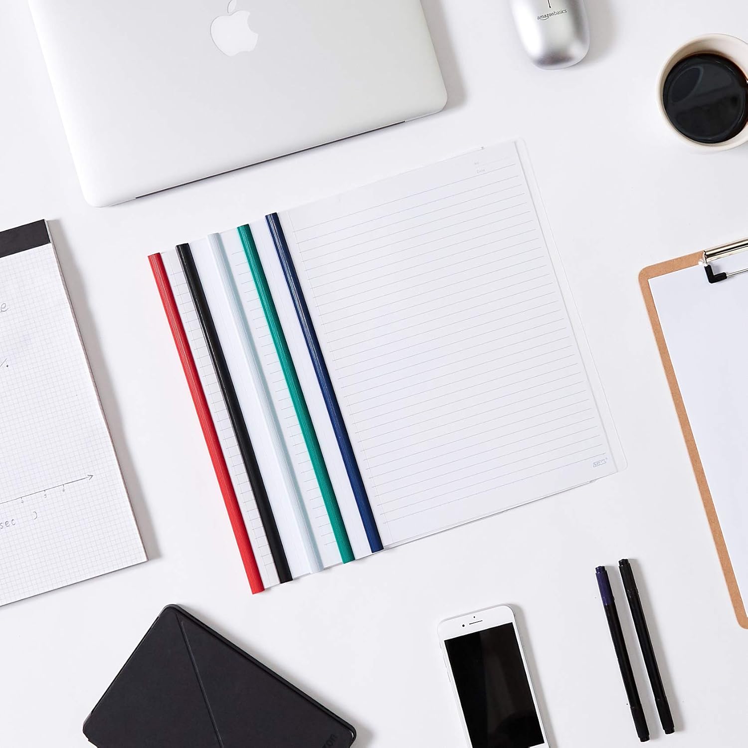 Basics Letter Size Translucent Front Poly Report Cover with Sliding Bar - 50-Pack, Assorted Colors : Office Products