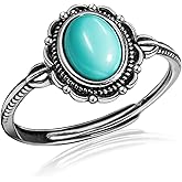 Teppdfann Turquoise Ring for Women, S925 Sterling Silver Boho Ring with Vintage Filigree Adjustable Design, Turquoise Birthstone Jewelry for Dating Daily Wear