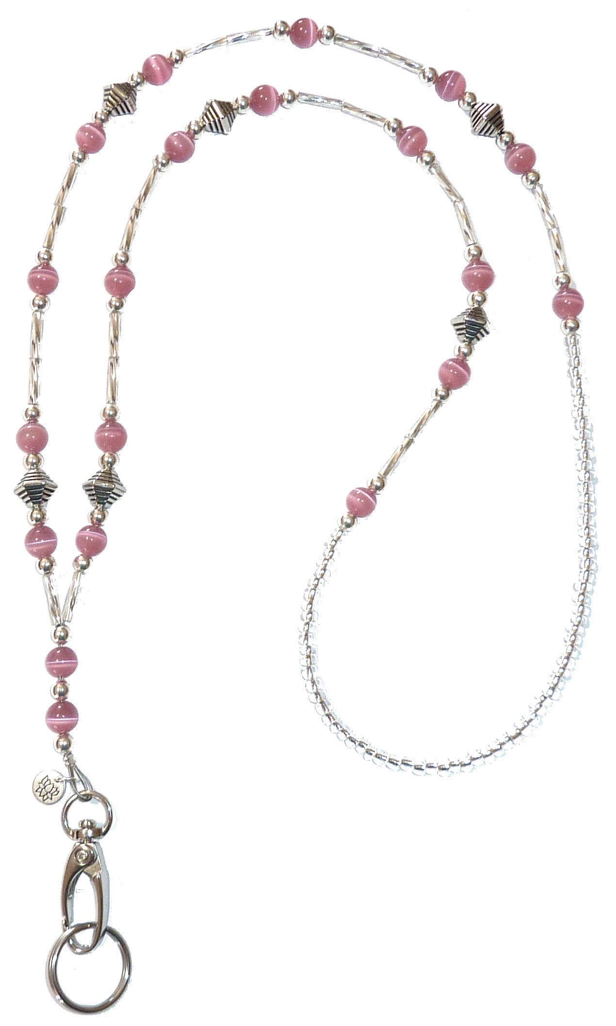 Hidden Hollow Beads Women’s SUPER SLIM Beaded Lanyards for ID Badges Cards Teacher Cruise Keys Keychain Cell Phone 34”, Pink- Non Breakaway (Stronger), Long
