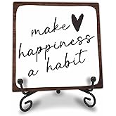 4" Wooden Sign For Tabletop - Make Happiness A Habit，Inspirational Wooden Plaque, Desk Decor And Quote Sign For Office, Home Decorations & Gifts - A06