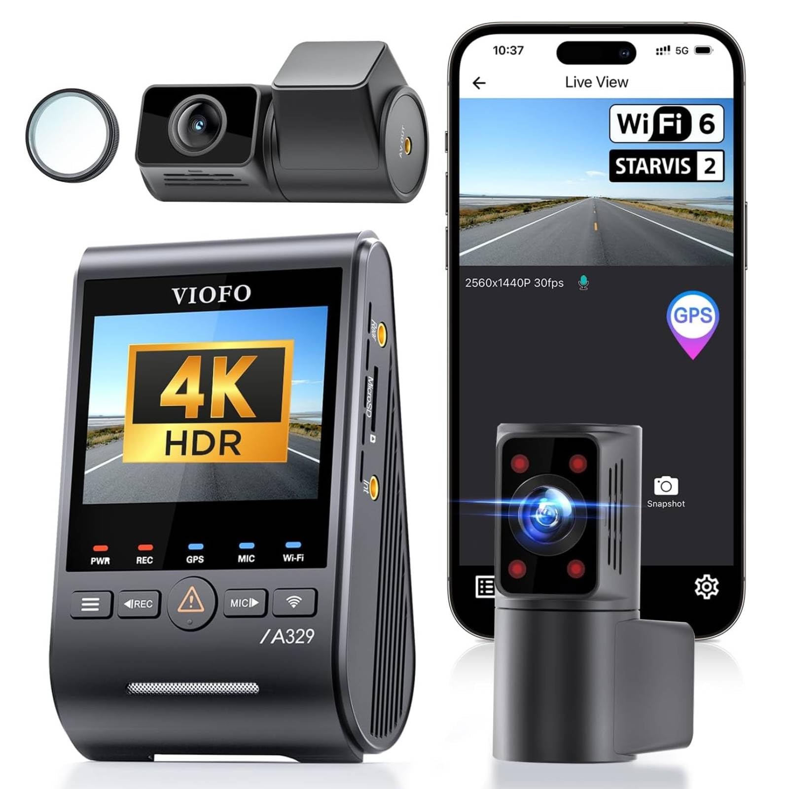 VIOFO A329S 4K 3 Channel Dash Cam, 4K Front + 2K