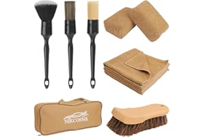 NIKCOSMK 10PCS Car Cleaning Kit, Car Detailing Kit Interior Cleaner, Long Bristle Horse Hair Leather Cleaning Brush, Car Detailing Brushes, Microfiber Cloth & Applicator, Car Cleaning Supplies for Interior