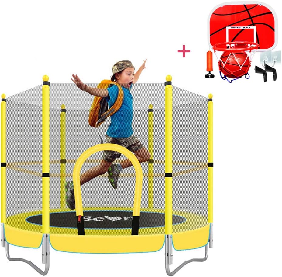AZCSPFALB Trampoline for Kids with Safety Net Enclosure,Indoor Trampoline Easy Assembly Robust and Durable 4.8ft Children's Trampoline for Promote Bone Growth and Muscle Training,Safety Load 150kg