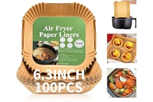 GOFFUGT Air Fryer Liners Disposable Square, 100PCS 6.3 INCH Airfryer Liners, Natural Non-stick Parchment Paper for Air Fryer Oil-proof Water-proof, Paper liners for air fryer, Steamer, Baking, Microwave Etc