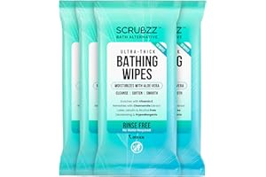 SCRUBZZ Extra Large Bath Wipes for Adults Bathing No Rinse - 40 Disposable Body Cleansing Wipes for Men, Women & Elderly - Great for Gym, Camping, Post Surgery - Shower Wipes