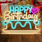 Happy Birthday LED Neon Sign, Dimmable Light Up Sign for Birthday Backdrop, USB Powered Neon Lights for Wall Decor, Birthday Decorations & Christmas Gifts for Kids Adults (15.75" x 11.26")