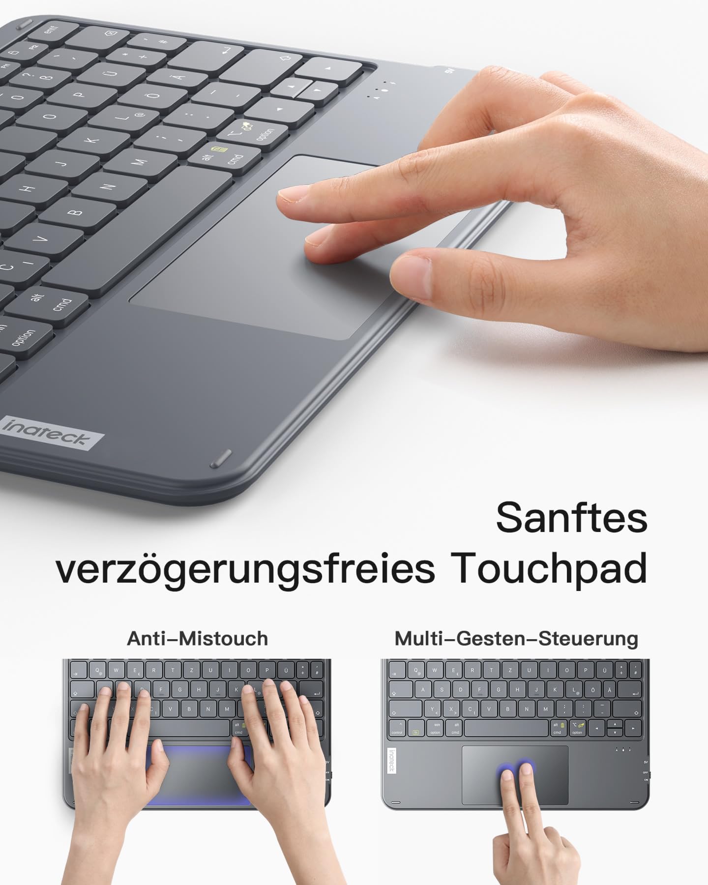 Inateck Tablet Tastatur mit Touchpad, Ultraleichte Tastatur Kabellose QWERTZ Deutsch mit Trackpad, kompatibel mit iPad/Tablet/Windows/Laptop/PC,KB01105 4