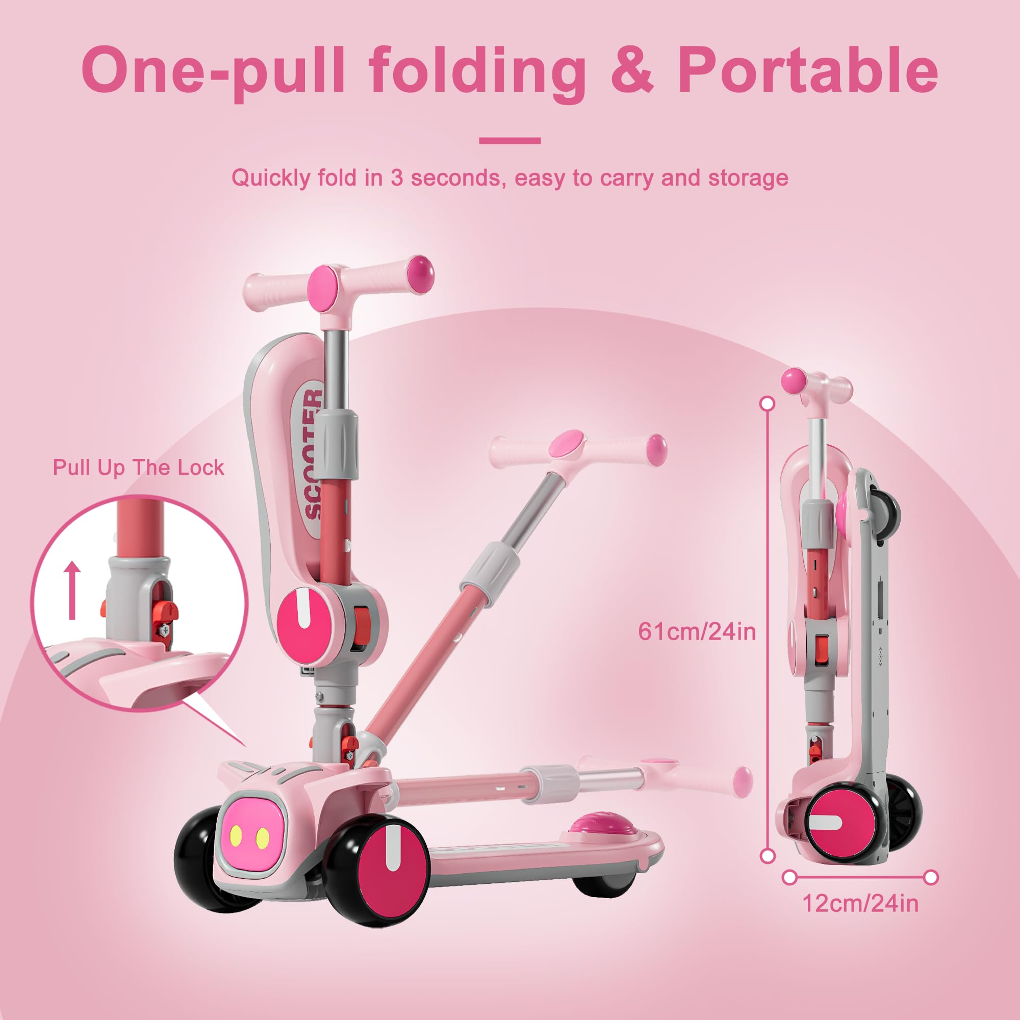 Unbreakable & Never Fall Down 2-in-1 Scooters Kids 3 Wheel Kick Scooter for Boys Girls Ages 3-8, Adjustable Height & Seat, Widened Non-Slip Deck, More Safer for Beginner Toddlers