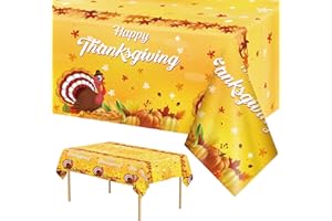 LITMITFU 2 Pcs Happy Thanksgiving Tablecloth Disposable - Fall Turkey Tablecloths, Rectangle Pumpkin Maple Leaf Plastic Table Cover for Thanksgiving Table Decorations Autumn Party Supplies Favors, 51x86 Inch