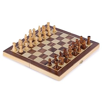 Webby Collectible Folding Magnetic Wooden Board Chess Game Set (15.5x15.5 inches)