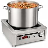 GastroGear Commercial Induction Cooktop, 5000W 220V Countertop Burner | 20 Power Levels, 18H Timer, Steady Low-Power Heating, 304 Stainless Steel Body for Restaurant and Commercial Kitchen Use