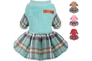 PINKBOW Dog Sweater Dress Plaid Fleece Dog Sweaters for Small Dogs Girl Female Warm Winter Clothes Girl XXS Outfit Apparel Clothes (Turquoise, XXS for 1.87-3.5lb)
