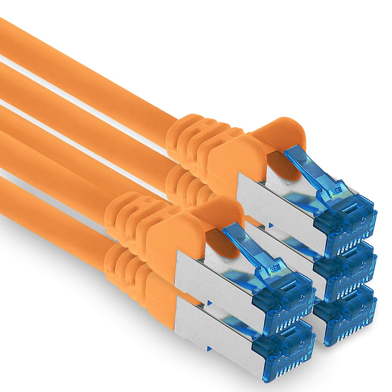 1aTTack.de Patch cable - 5x 1.5m Ethernet, network, LAN cable CAT6a (for gigabit networks, routers, switches, modems with RJ45 input - orange)