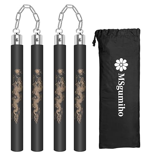 Nunchucks For Kids Ninja Star Safe Solid Rubber Nunchucks Nunchakus With Steel Chain And Bearing Ball System Only For Adults And Professionals Perform, Practice, Exercise ( 1Pcs Training Nunchucks Escrima Sticks