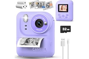 Teslahero Kids Camera Instant Print Photo, Portable Thermal Printing Camera Toy with HD Digital Video, for 3-12 Years Old Boys Girls, Creativity & Learning (Purple)