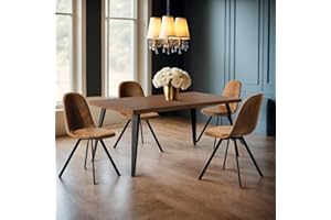 HOMY CASA HomyCasa 5-Piece Mid-Century Dining Set, 63" Rectangular Table & 4 Swivel Upholstered Chairs (Fabric/Suede), Sturdy Metal Frame, Perfect for Kitchen, Dining Room, Office, or Restaurant (Brown & Brown)