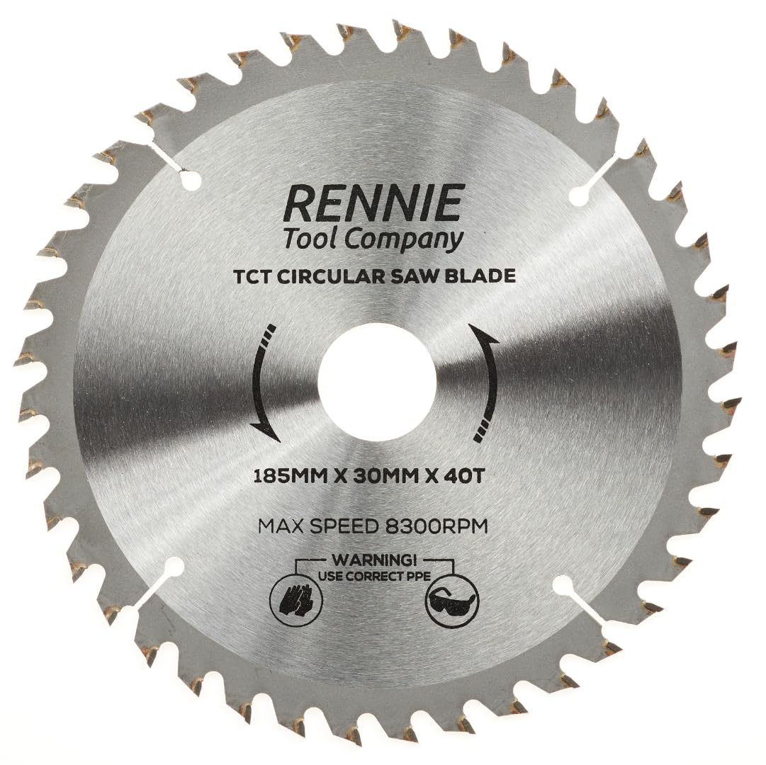 185mm x 40T TCT Saw Blade. 185mm Circular Saw Blade For Rip Cuts x 30mm Bore + 25mm/20mm/16mm Bore Reduction Rings Fits Evolution Bosch Makita Ryobi Dewalt Circular Saws etc, Fits 190mm Circular Saw