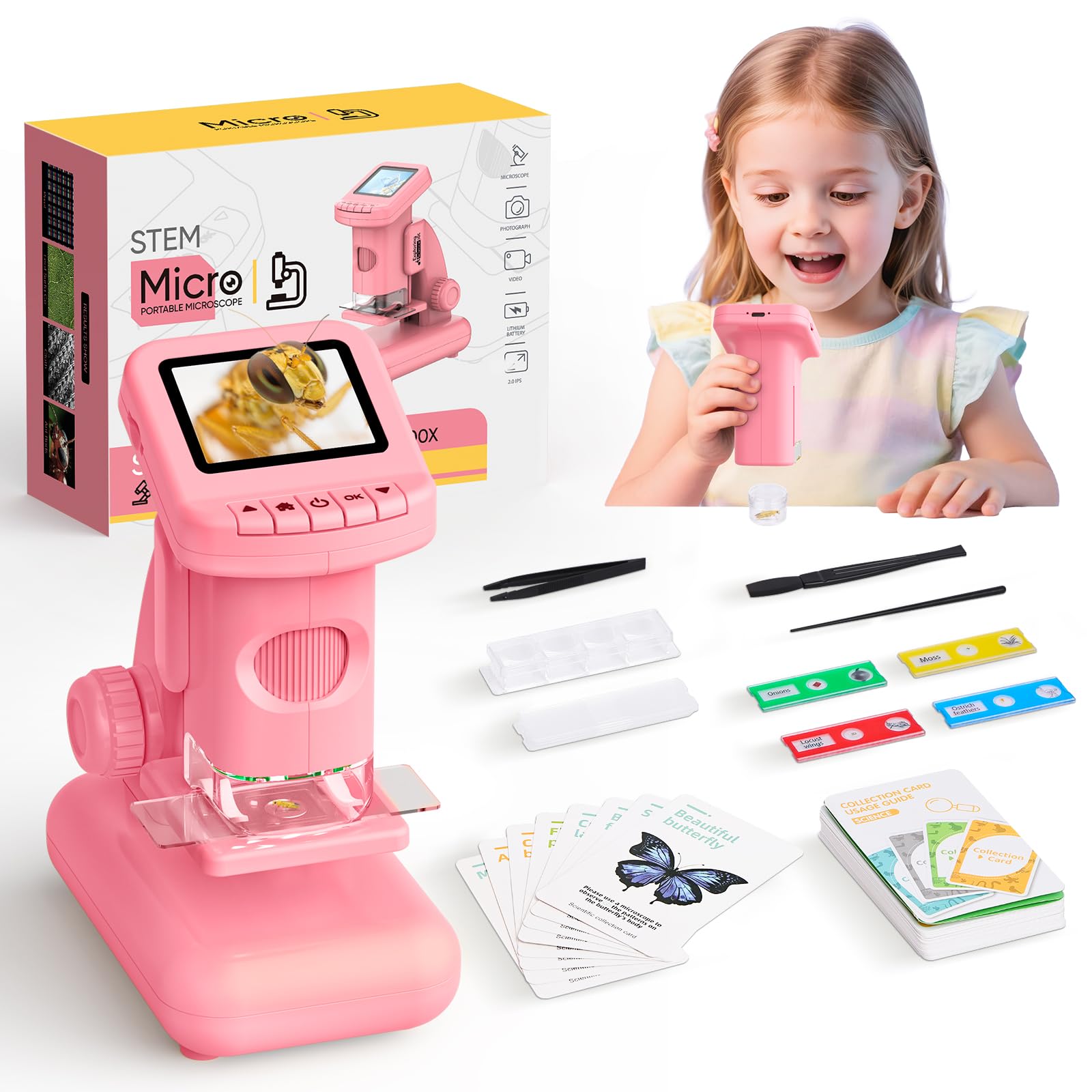 Yidoroye Science Experiments for Kids Microscope, 2.0" HD Digital Microscope STEM Toys for 5-12 Year Old Girls Gifts Science Kit for Kids 4-8 Year Old Girls Boys Toys Christmas & Birthday Presents