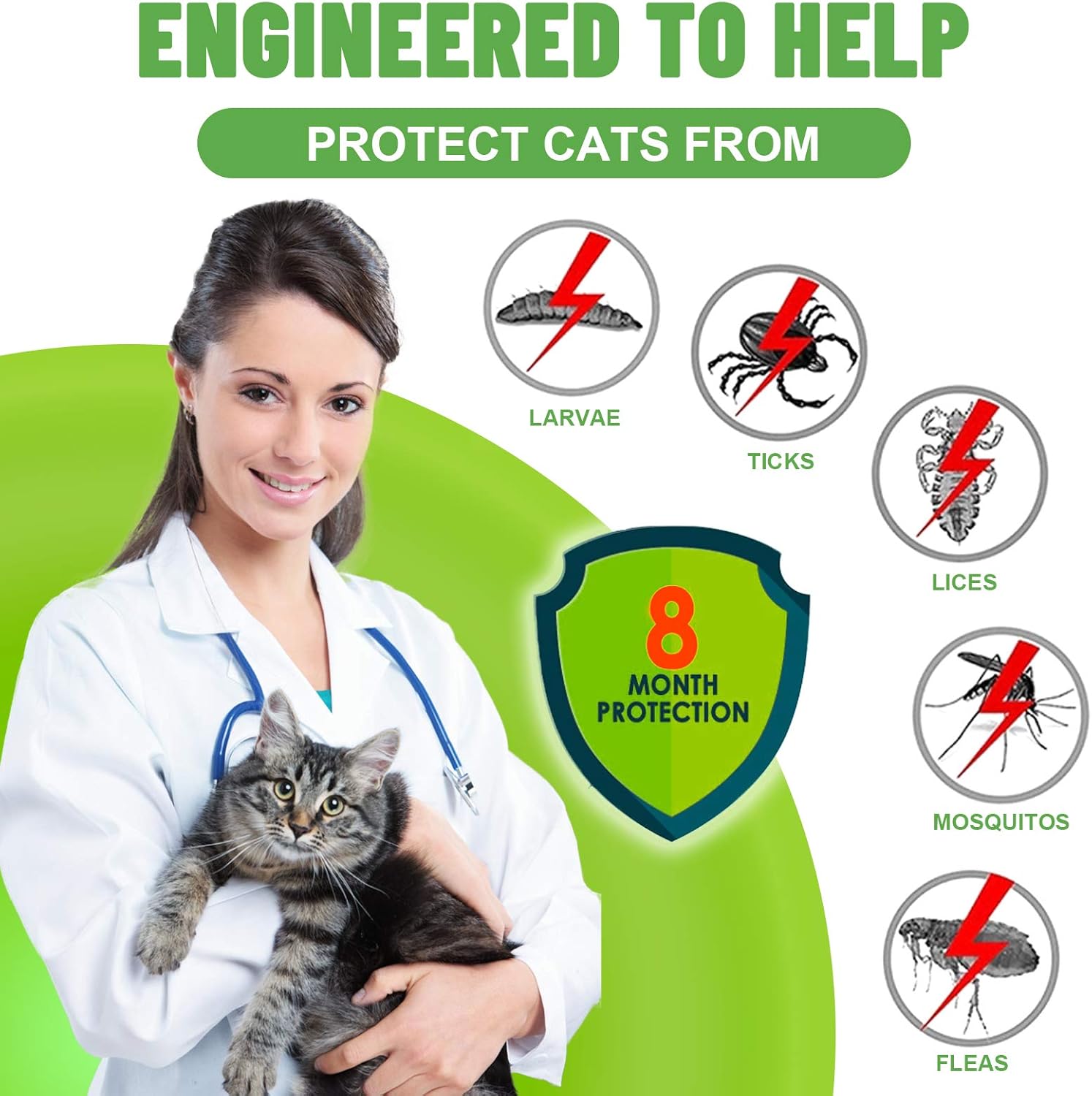 Cat Flea and Tick Collar, 8 Months Effective Protection Waterproof