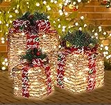 LAMPHOME 70 LED Christmas Set of 3 Lighted Rattan