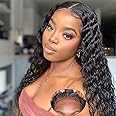 Bugtum Glueless Wigs Human Hair Pre Plucked Pre Cut 5x5 Hd Lace Closure Deep Wave Curly Lace Front Wigs for Black Women Wear and Go (20 Inch)