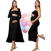 Rnxrbb 2 Piece Maternity Dress Cardigan Baby Shower Bodycon Fall Tube Maternity Dresses Long Gender Reveal Photoshoot