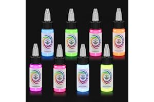 YBEAUTY 8Pcs Tattoo Ink Color Set, Glow in The Blacklight Tattoo Ink Set, Skin-Safe Permanent Tattooing for 3D Makeup Beauty Skin Body Art, 1/2 oz 15ml/Bottle, 8 Color (15ml, 8Color)