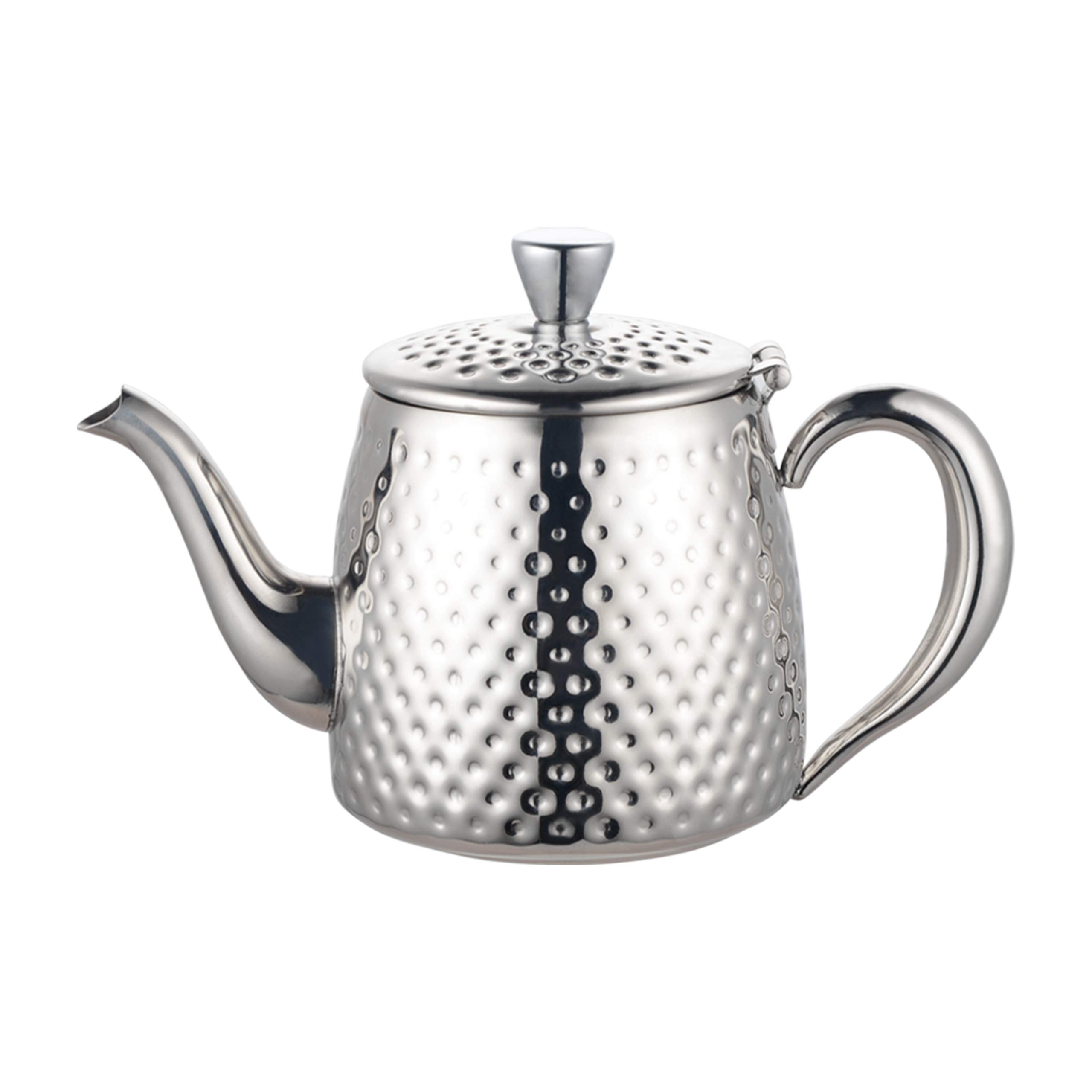Café Olé SDT-035 Sandringham Teapot, 35oz (1 Litre) Mirror Polished 18/10 Stainless Steel with Hammered Finish