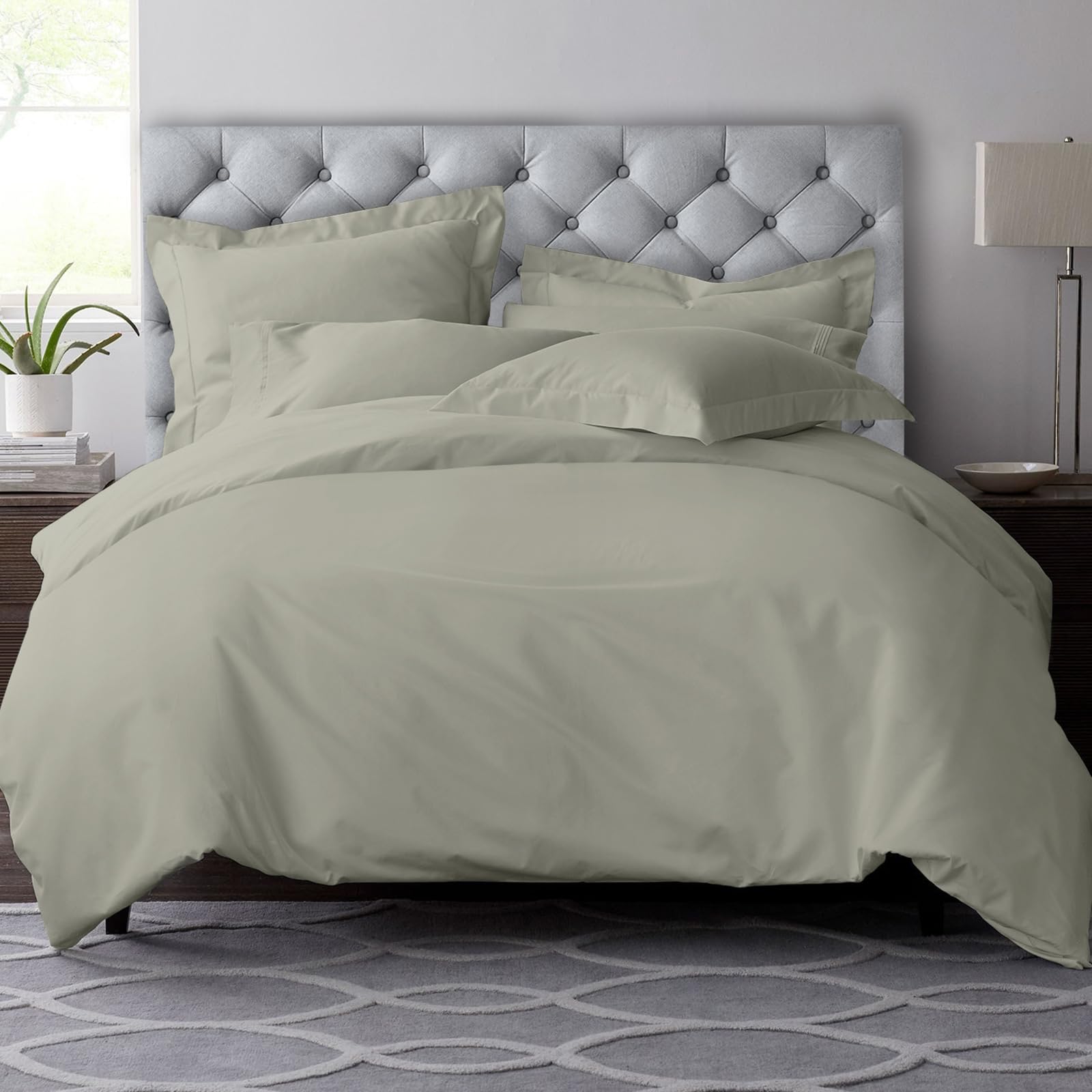 Pizuna Pure Combed Cotton Super King Duvet Cover Set Silver, 600 Thread Count 100% Long Staple Cotton Superking Duvet Cover 260x220cm, Sateen Quilt Cover with Button Closure (Bedding Duvet Sets)